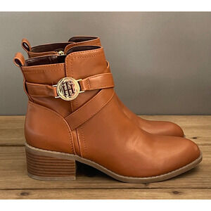 Tommy Hilfiger Women's Diana Ankle Boots Size 5 Brown Faux Leather Zip Up